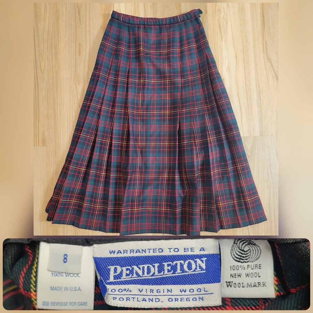 Pendleton Pleated Skirt Size 8 Womens Multicolor Tartan Plaid Pure Virgin Wool